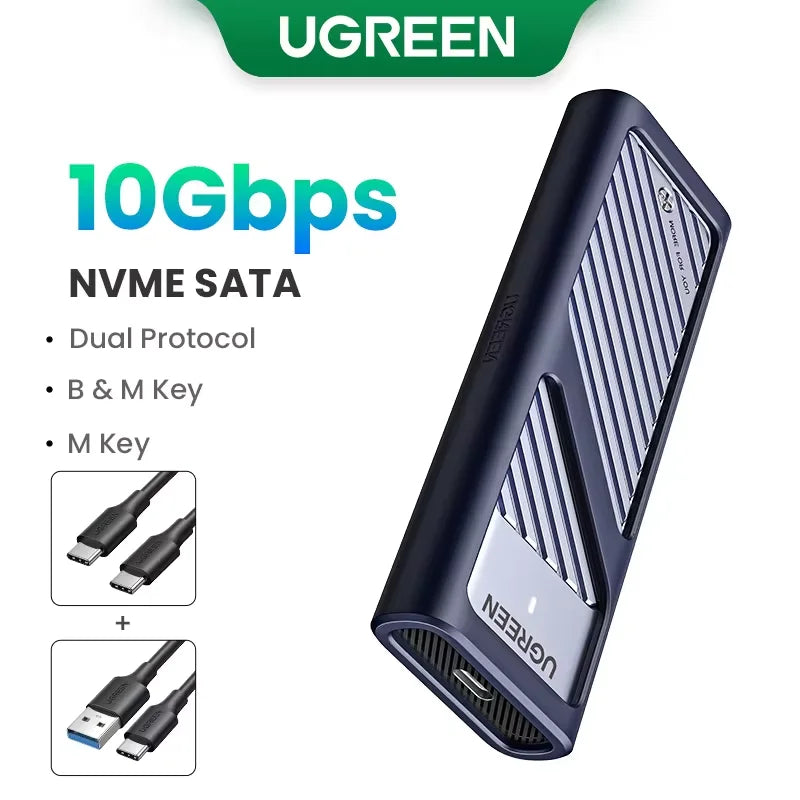 UGREEN M.2 NVMe SATA SSD Enclosure | 20Gbps USB C 3.2 Gen 2 External SSD Enclosure | Aluminum M.2 SSD Case for M Key & B+M Key 2280 SSDs | High-Speed Portable Storage Adapter