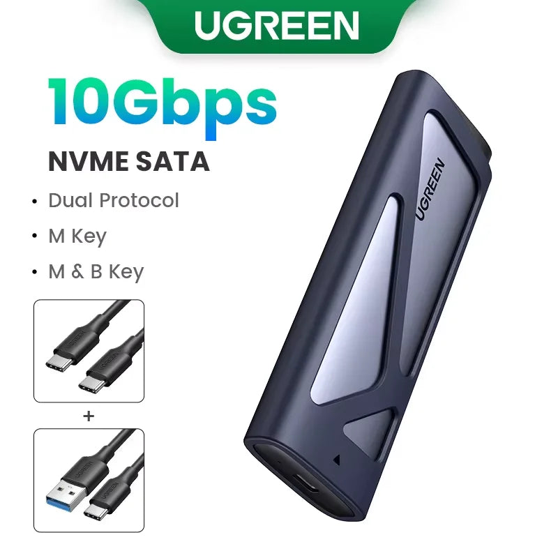 UGREEN M.2 NVMe SATA SSD Enclosure | 20Gbps USB C 3.2 Gen 2 External SSD Enclosure | Aluminum M.2 SSD Case for M Key & B+M Key 2280 SSDs | High-Speed Portable Storage Adapter