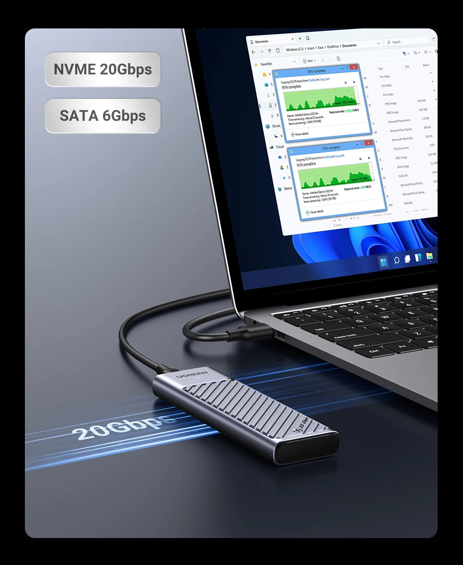 UGREEN M.2 NVMe SATA SSD Enclosure | 20Gbps USB C 3.2 Gen 2 External SSD Enclosure | Aluminum M.2 SSD Case for M Key & B+M Key 2280 SSDs | High-Speed Portable Storage Adapter