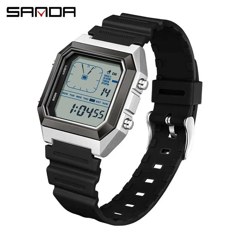 SANDA 6307 Digital Sports Watch for Men | Multifunction Chronograph Electronic Watch with Luminous Display & Calendar | Waterproof Outdoor Wristwatch | Fashion Casual Sports Watch