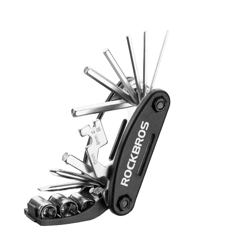ROCKBROS 16-in-1 Bicycle Repair Tool Kit | Multi-Function Bike Maintenance Tool Set with Hex Keys, Spoke Wrench, Screwdrivers & Wrench | Compact Cycling Repair Kit for MTB Road Bike