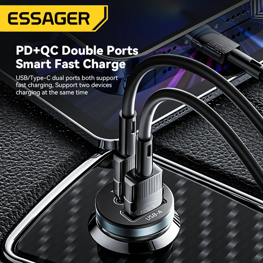 Essager 30W USB C Car Charger | PD QC 3.0 5A Fast Charging Type C Car Phone Charger | Quick Charge USB C Power Adapter for iPhone Xiaomi Samsung | High-Speed Universal Car Charger for Smartphones
