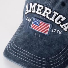 Vintage USA Flag Embroidered Baseball Cap | Bold Lettering Design Distressed Wash Dad Hat | Adjustable Casual Sun Protection Outdoor Cap