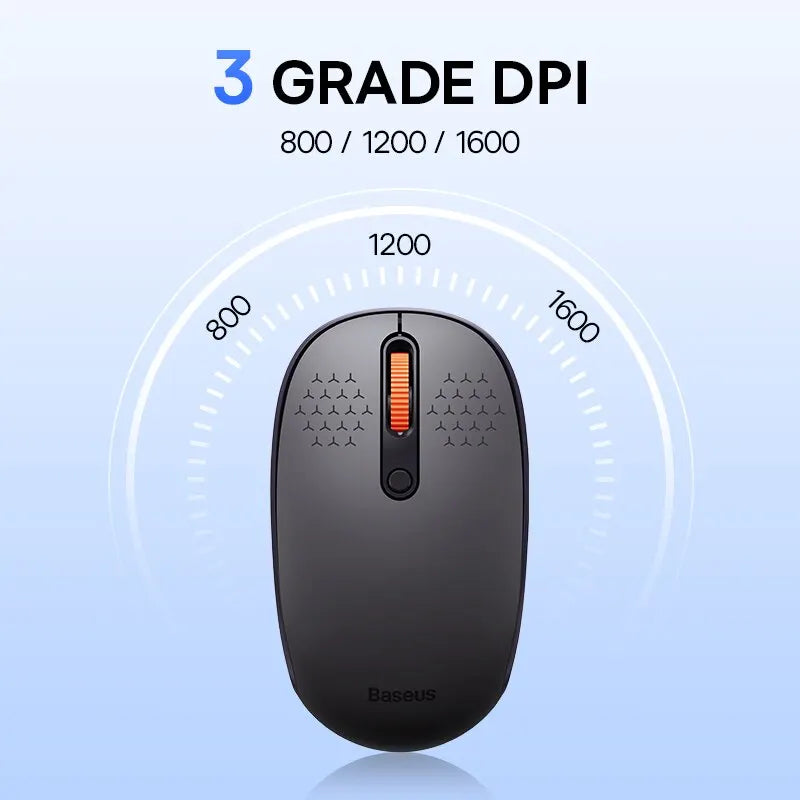 Baseus F01B Wireless Bluetooth Mouse | Silent Click 1600 DPI Computer Mouse | 2.4G Bluetooth Dual Mode Wireless Mouse | Ergonomic Portable Mouse for MacBook Laptop Tablet PC Gaming & Office Use