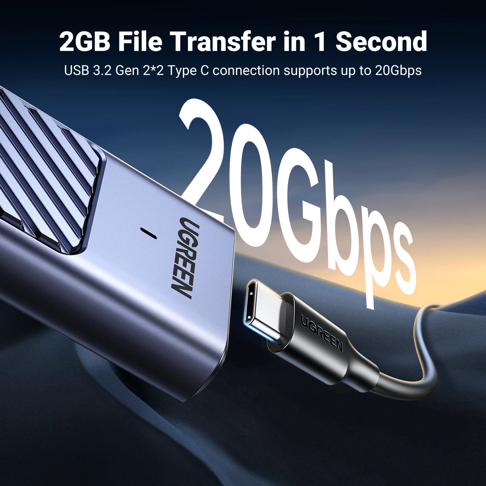 UGREEN M.2 NVMe SATA SSD Enclosure | 20Gbps USB C 3.2 Gen 2 External SSD Enclosure | Aluminum M.2 SSD Case for M Key & B+M Key 2280 SSDs | High-Speed Portable Storage Adapter