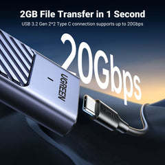 UGREEN M.2 NVMe SATA SSD Enclosure | 20Gbps USB C 3.2 Gen 2 External SSD Enclosure | Aluminum M.2 SSD Case for M Key & B+M Key 2280 SSDs | High-Speed Portable Storage Adapter