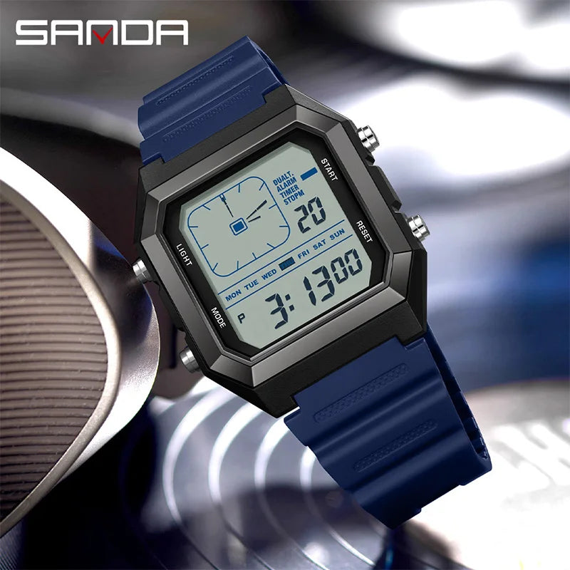 SANDA 6307 Digital Sports Watch for Men | Multifunction Chronograph Electronic Watch with Luminous Display & Calendar | Waterproof Outdoor Wristwatch | Fashion Casual Sports Watch
