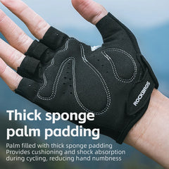 ROCKBROS Half Finger Cycling Gloves | Breathable Summer Anti-Slip Shockproof Bike Gloves with SBR Padded Palm | Comfortable Lightweight MTB Road Bicycle Riding Gloves