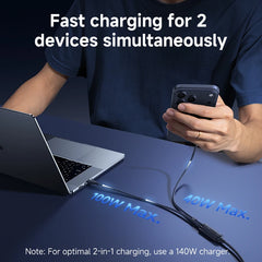 Baseus 140W 2-in-1 USB C Cable | PD3.1 QC PPS Fast Charging Data Cable with Dual Type C Connectors | High-Speed Charging Cable for Laptop Tablet Samsung iPhone
