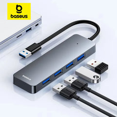 Baseus 4 Port USB Hub | USB 3.0 High Speed Multi Port USB Splitter Adapter | Compact USB Hub for Laptop MacBook Xiaomi Lenovo PC Computer Accessories