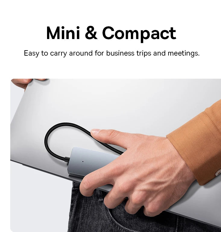 Baseus 4 Port USB Hub | USB 3.0 High Speed Multi Port USB Splitter Adapter | Compact USB Hub for Laptop MacBook Xiaomi Lenovo PC Computer Accessories