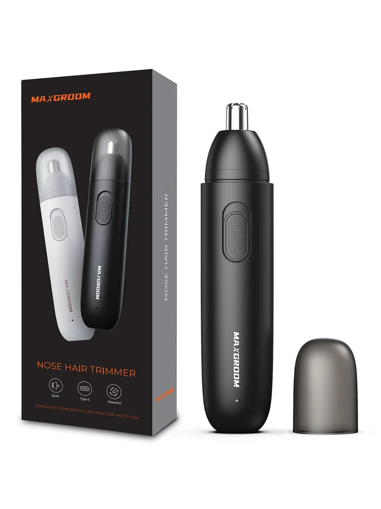 MAXGROOM Rechargeable Nose Hair Trimmer for Men | 360° Rotating Dual-Blade Electric Nose & Eyebrow Hair Trimmer | Safe Painless Precision Grooming Shaver | Compact Cordless Personal Care Trimmer