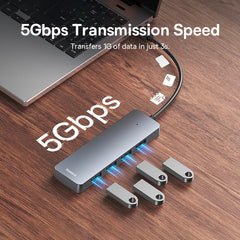 Baseus 4 Port USB Hub | USB 3.0 High Speed Multi Port USB Splitter Adapter | Compact USB Hub for Laptop MacBook Xiaomi Lenovo PC Computer Accessories