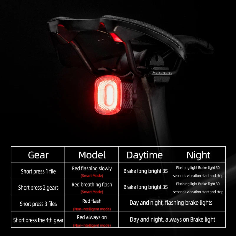 ROCKBROS Smart Bicycle Brake Light | IPX6 Waterproof Type C Rechargeable Bike Tail Light | Auto Stop LED Rear Warning Light | Cycling Safety Taillight for Road Bike MTB & Outdoor Riding