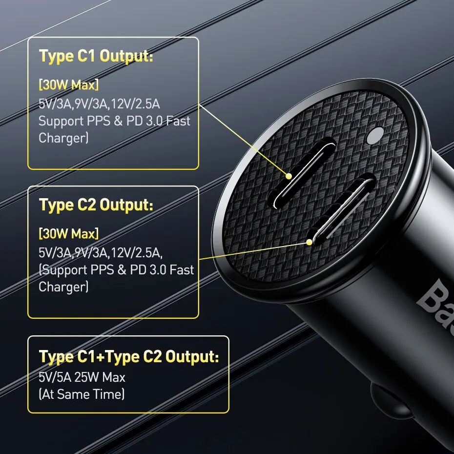 Baseus 30W Fast Charging USB Car Charger | Quick Charge 4.0 & 3.0 USB PD Car Phone Charger | FCP SCP Fast Charging Adapter for iPhone and Smartphones