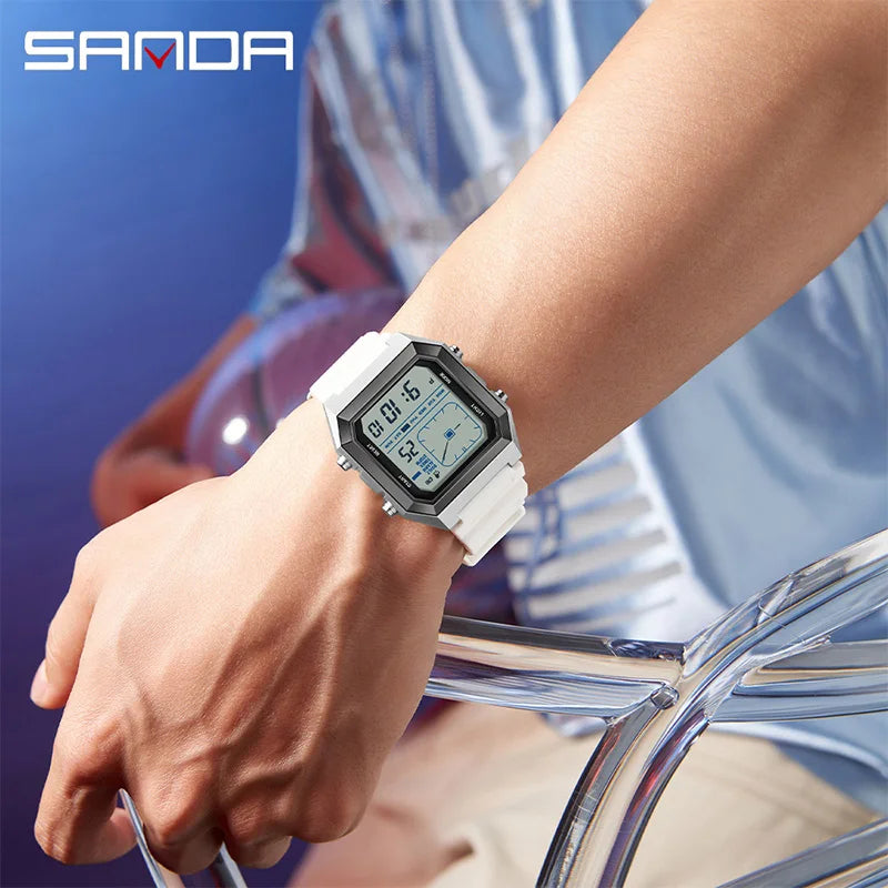 SANDA 6307 Digital Sports Watch for Men | Multifunction Chronograph Electronic Watch with Luminous Display & Calendar | Waterproof Outdoor Wristwatch | Fashion Casual Sports Watch