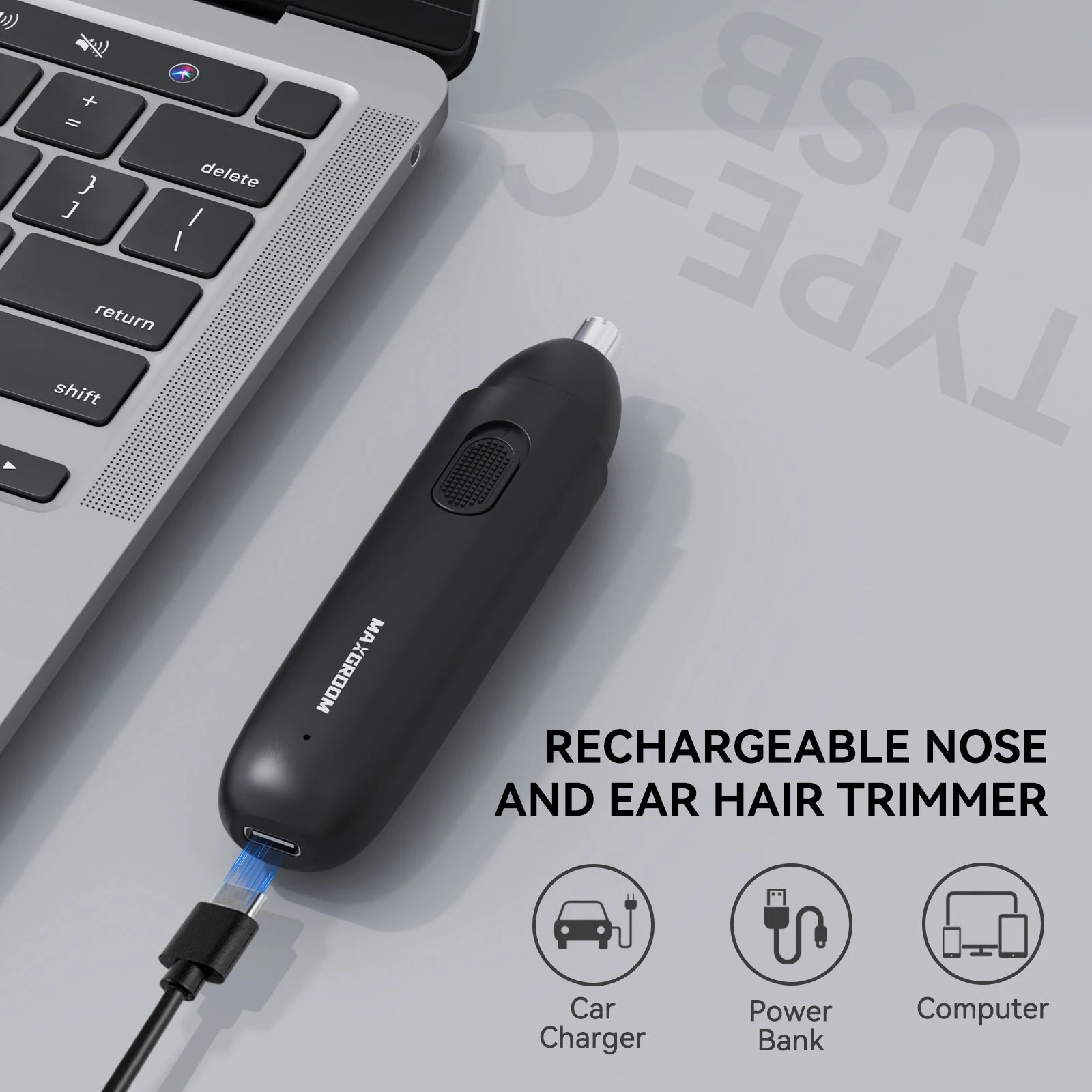 MAXGROOM Rechargeable Nose Hair Trimmer for Men | 360° Rotating Dual-Blade Electric Nose & Eyebrow Hair Trimmer | Safe Painless Precision Grooming Shaver | Compact Cordless Personal Care Trimmer