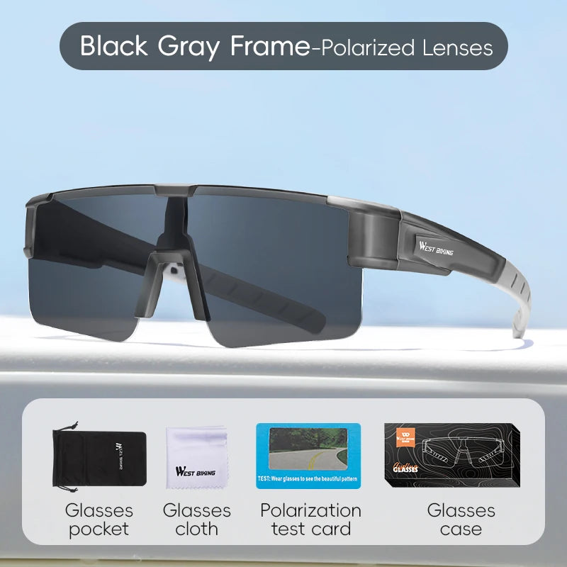 WEST BIKING Polarized Cycling Sunglasses | UV400 Sun Protection Sports Glasses for Men | Fit Over Eyewear Compatible Sunglasses for Prescription Glasses | Cycling & Night Driving Protective Eyewear