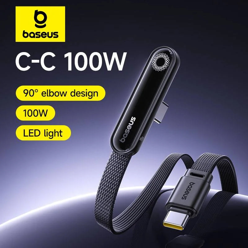Baseus MVP3 100W USB C Cable | Elbowed Type C Fast Charging Cable | High-Speed USB C Cable for iPhone MacBook Xiaomi Samsung | Durable Right Angle Charging & Data Cable