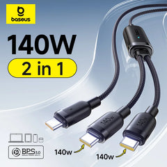 Baseus 140W 2-in-1 USB C Cable | PD3.1 QC PPS Fast Charging Data Cable with Dual Type C Connectors | High-Speed Charging Cable for Laptop Tablet Samsung iPhone