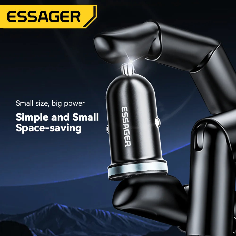 Essager 30W USB C Car Charger | PD QC 3.0 5A Fast Charging Type C Car Phone Charger | Quick Charge USB C Power Adapter for iPhone Xiaomi Samsung | High-Speed Universal Car Charger for Smartphones