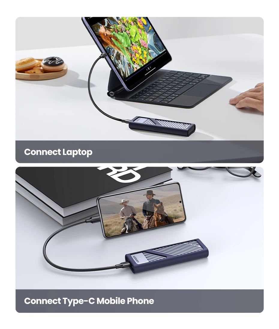 UGREEN M.2 NVMe SATA SSD Enclosure | 20Gbps USB C 3.2 Gen 2 External SSD Enclosure | Aluminum M.2 SSD Case for M Key & B+M Key 2280 SSDs | High-Speed Portable Storage Adapter