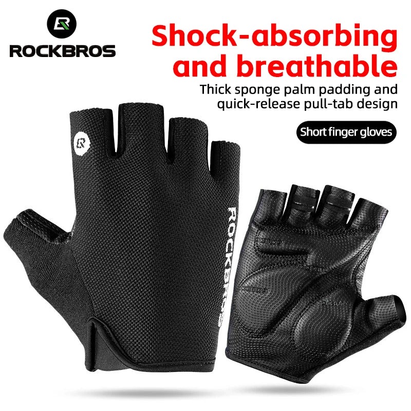 ROCKBROS Half Finger Cycling Gloves | Breathable Summer Anti-Slip Shockproof Bike Gloves with SBR Padded Palm | Comfortable Lightweight MTB Road Bicycle Riding Gloves