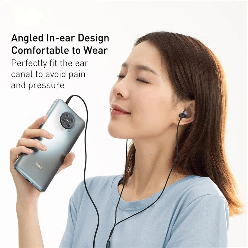 Baseus H19 Wired Earphones | 6D Stereo Bass In-Ear Headphones with Microphone | 3.5mm Jack Earbuds for Xiaomi Samsung Android Smartphones | Clear Sound Music & Calling Headset