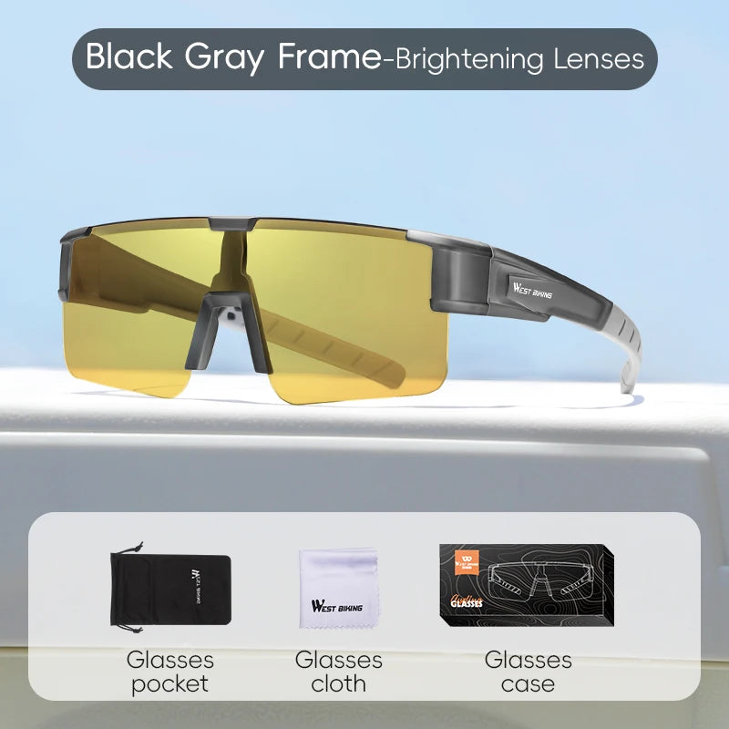 WEST BIKING Polarized Cycling Sunglasses | UV400 Sun Protection Sports Glasses for Men | Fit Over Eyewear Compatible Sunglasses for Prescription Glasses | Cycling & Night Driving Protective Eyewear