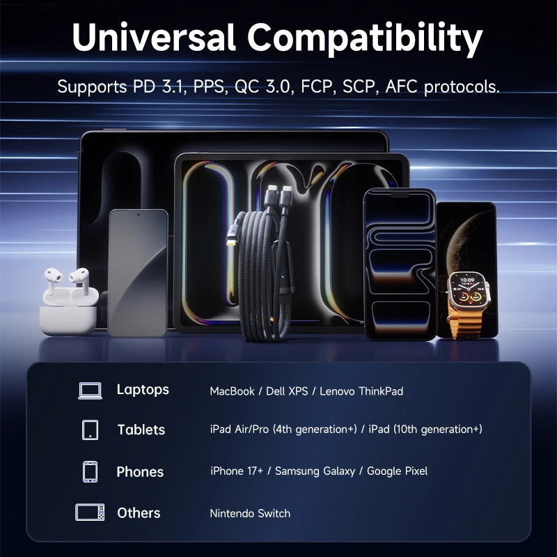 Baseus 140W 2-in-1 USB C Cable | PD3.1 QC PPS Fast Charging Data Cable with Dual Type C Connectors | High-Speed Charging Cable for Laptop Tablet Samsung iPhone